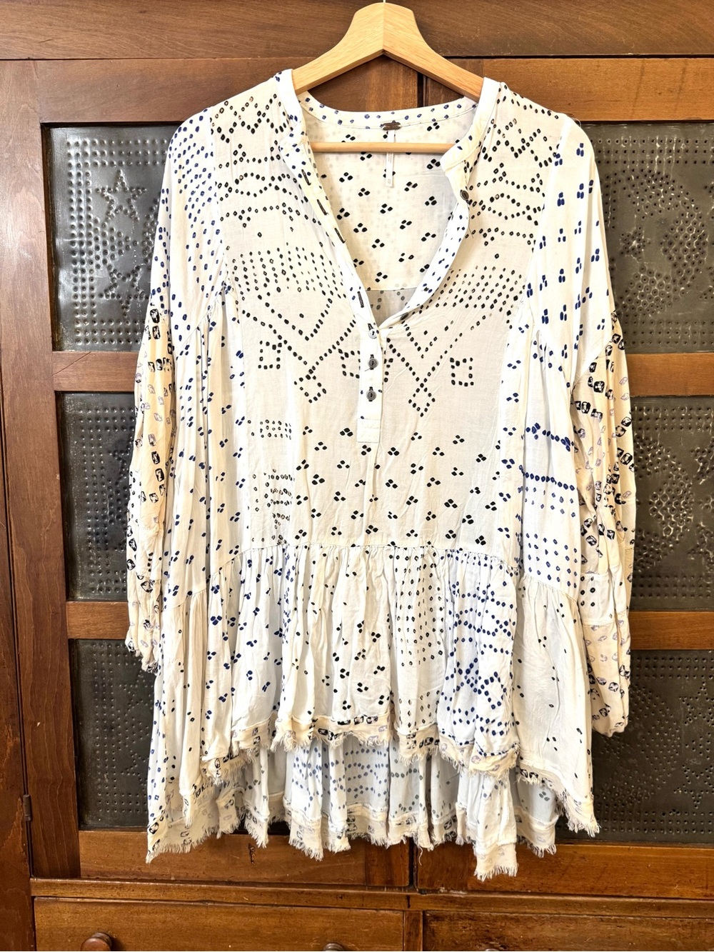 Anthropologie Free People Shibori Tunic Top Ivory XS - Picture 4 of 10